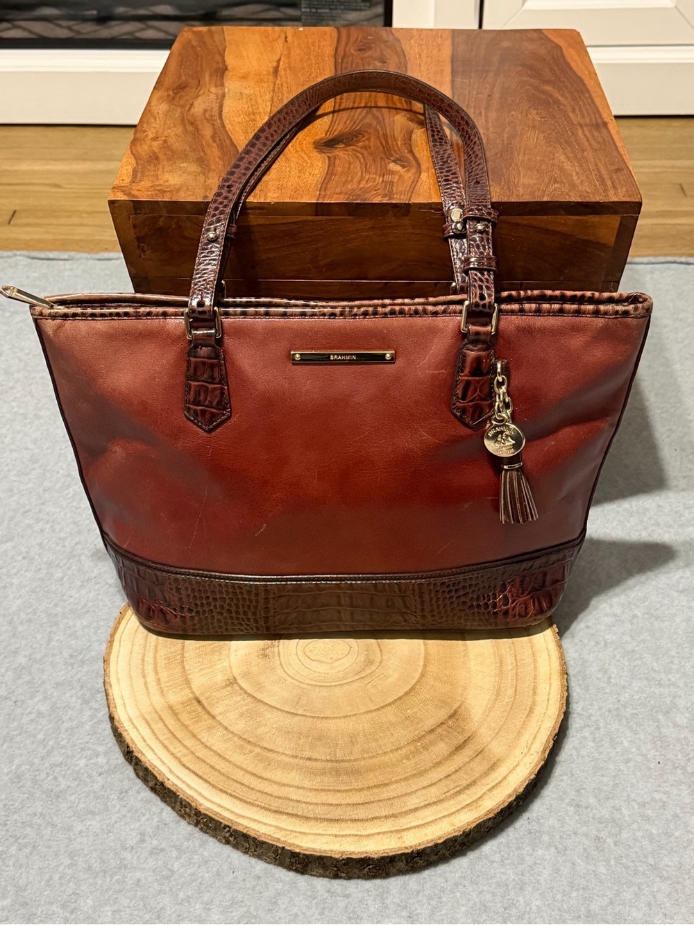 Brahmin Asher Leather Tote Bag with Croc Trim Purse AS IS